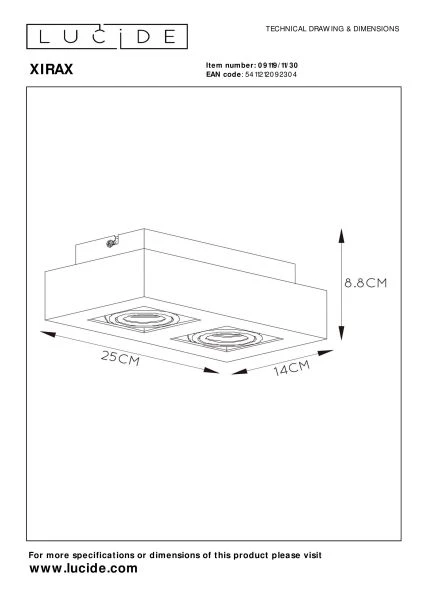 Lucide XIRAX - Ceiling spotlight - LED Dim to warm - GU10 - 2x5W 2200K/3000K - Black - technical